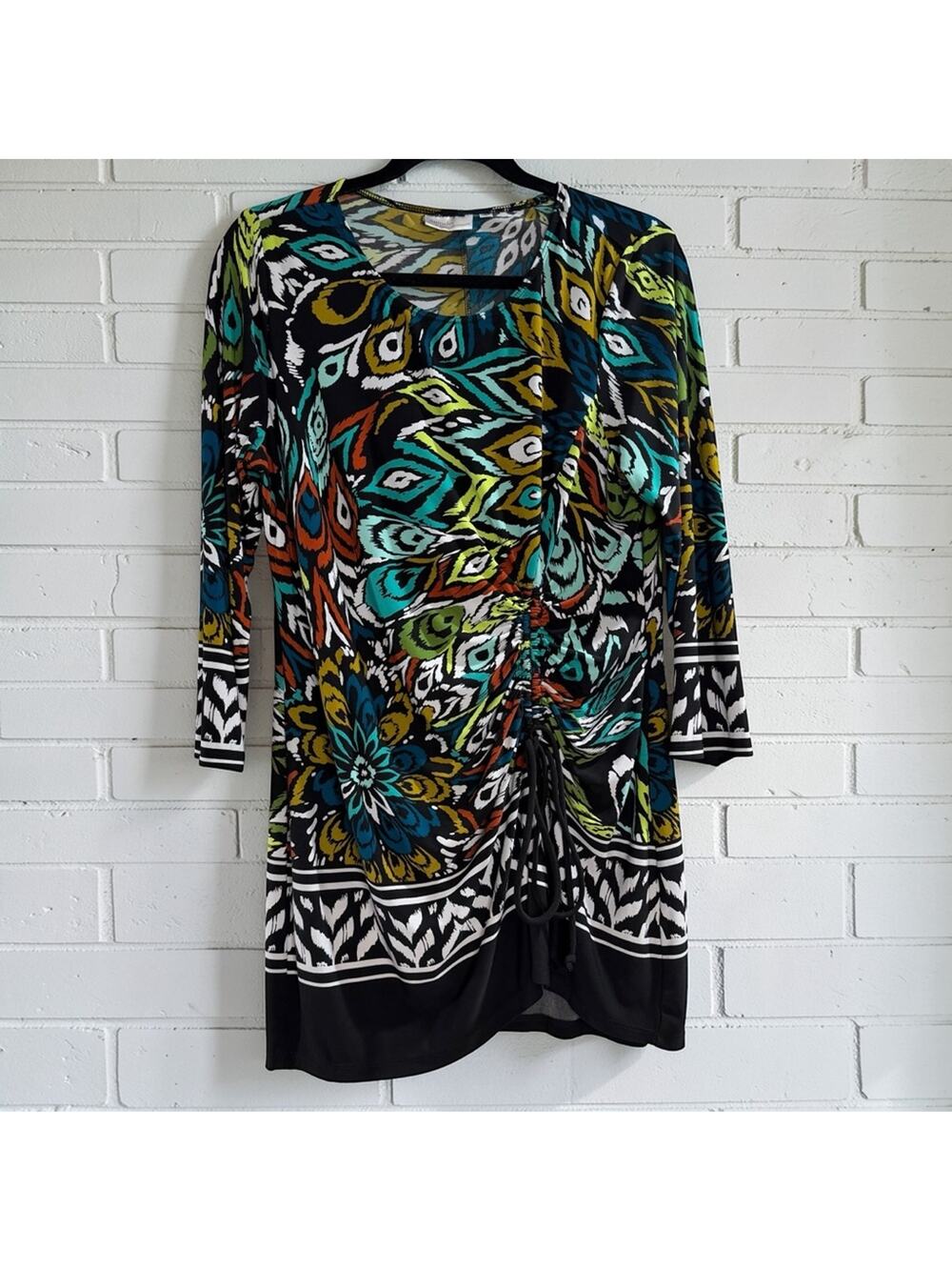 Attitudes Women With Control Ruched Drawstring Dress Medium Abstract Print